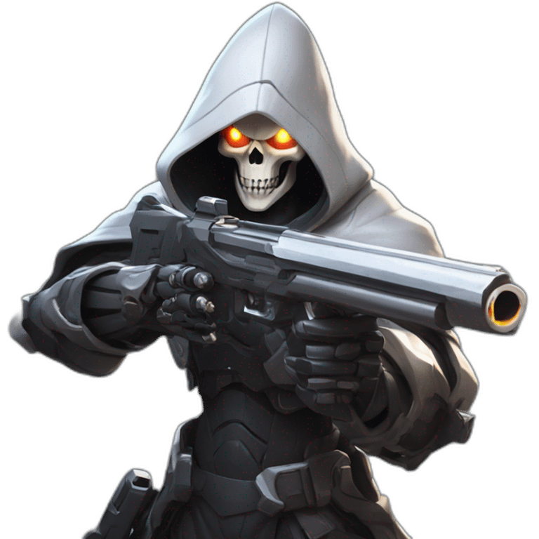 reaper from overwatch, holding his twin shotgun, shooting his ultimate move death blossom emoji