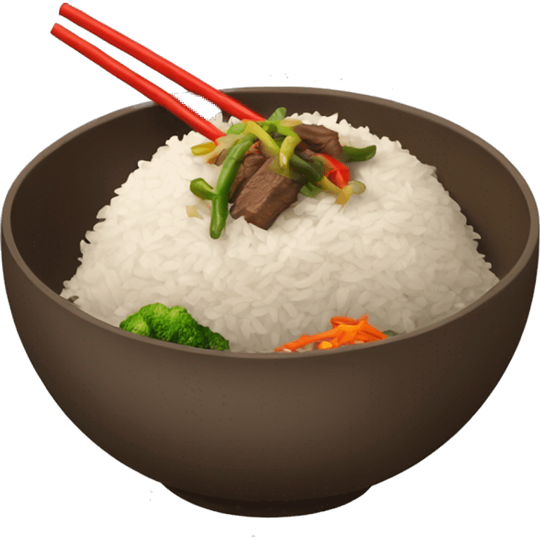 bowl with rice and stir fry beef and vegetables emoji