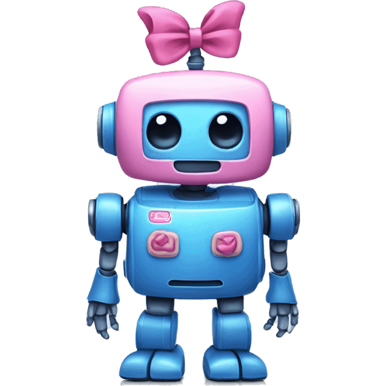 blue robot with a pink cute bow emoji