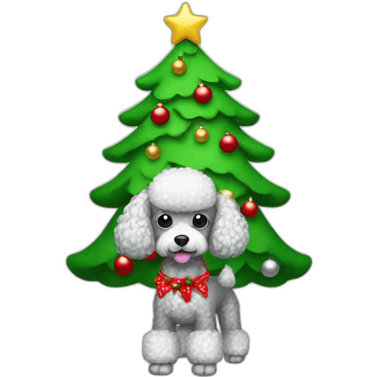 silver poodle wearing christmas tree outfit emoji