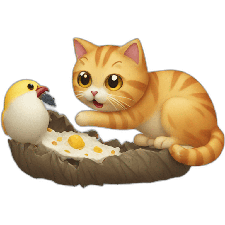 a cat being eaten by a bird emoji