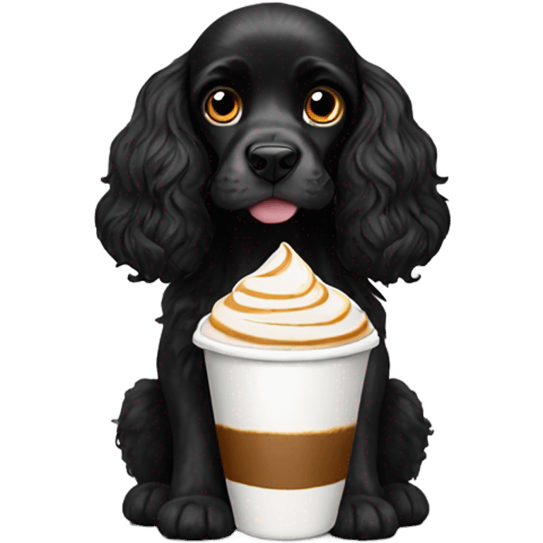 Black cocker spaniel drinking capucino emoji