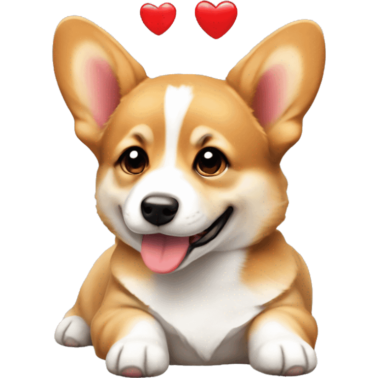 corgie puppy with red Hearts around Head  emoji