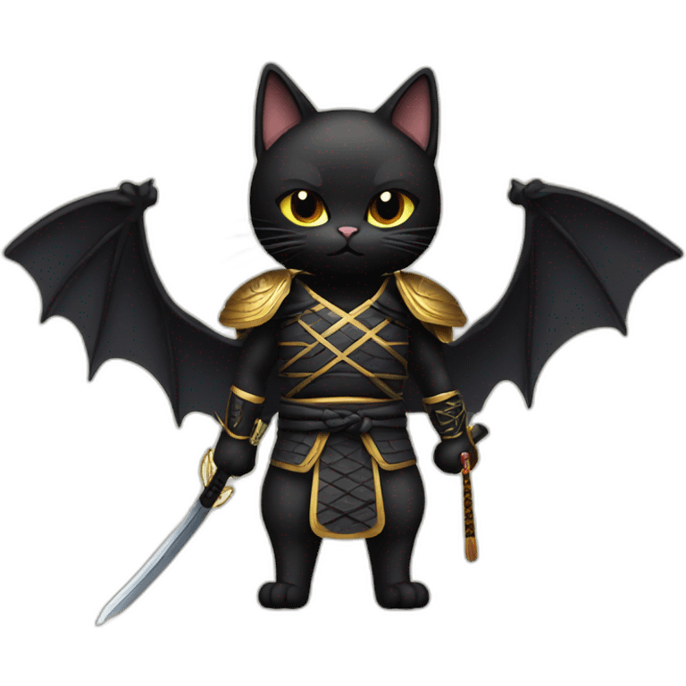 black cat with wings and samurai sword emoji