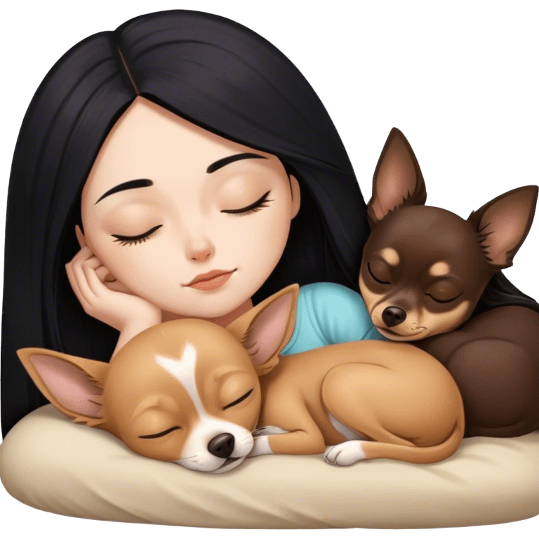 pale girl with long black hair sleeping brown chihuahua  emoji