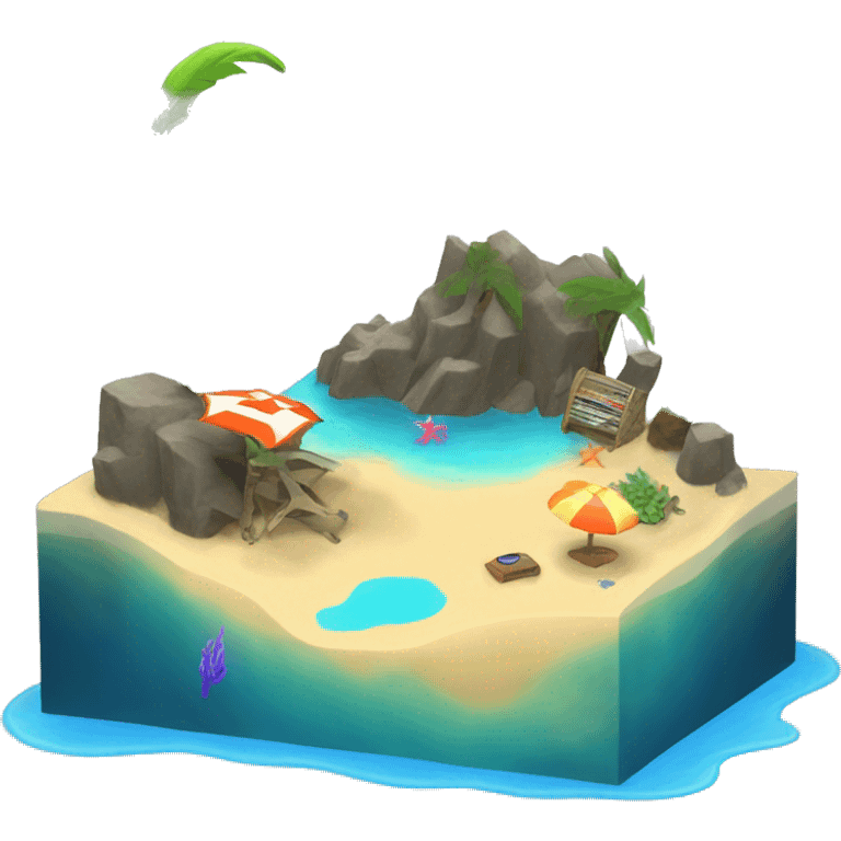 beach landscape on cube aquarium 4 fish emoji