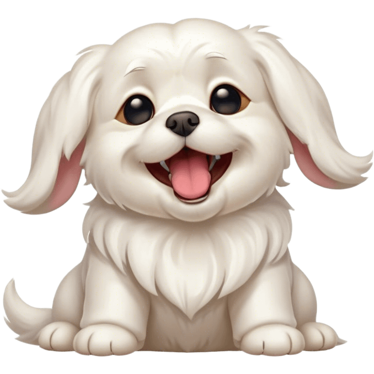 Cinematic Cute Yawning Wavy-Haired Maltese dog Portrait Emoji, Head tilted slightly with a dramatic, wide-open yawn, showcasing a lustrous, wavy-haired white coat with gentle highlights, floppy ears slightly drooping, round dark eyes barely open in drowsy contentment, Simplified yet irresistibly adorable features, highly detailed, glowing with a soft, cozy glow, high shine, relaxed yet expressive, stylized with a touch of whimsy, bright and endearing, soft glowing outline, capturing the essence of a sleepy yet affectionate companion, so drowsy it feels like it could stretch right out of the screen and curl up for a nap! emoji