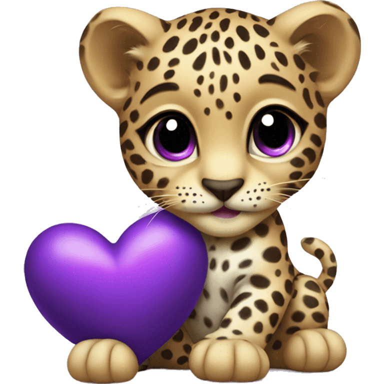 Baby leopard holding a purple heart  emoji