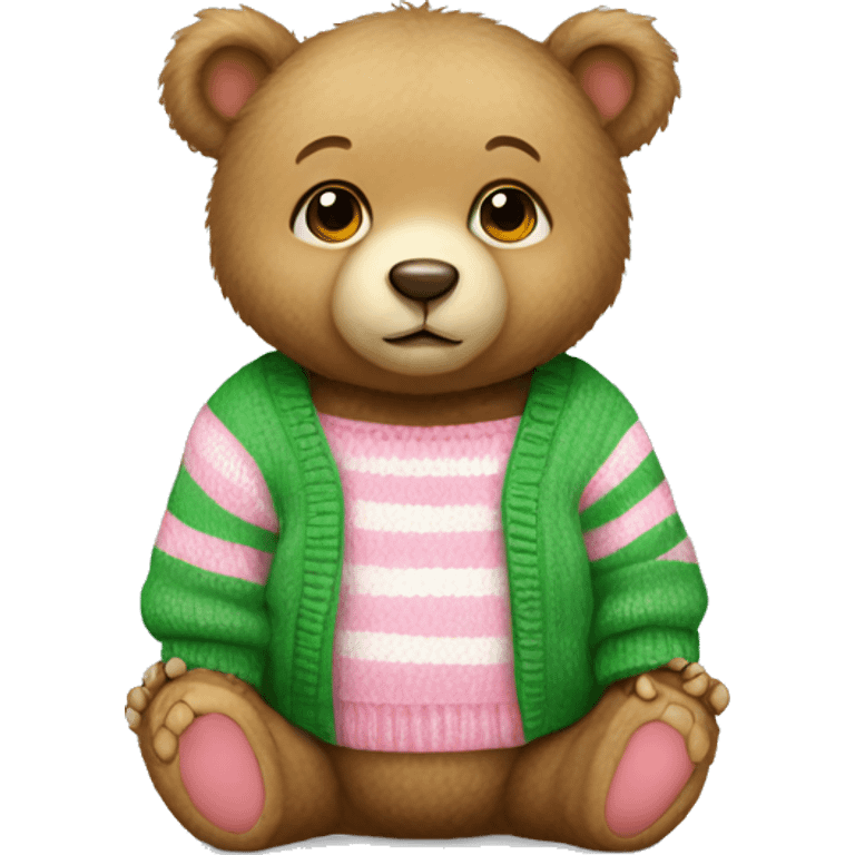 Baby Bear wearing pink and green stripe sweater emoji