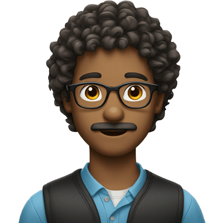 Long curly hair boy with glasses and mustache  emoji