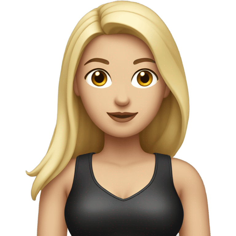 Caucasian Curvy woman with long dark straight hair wearing Mini black leather skirt hyper-realistic  emoji