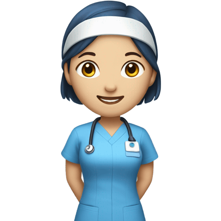 cute Asian nurse with smile, without hat, blue clothes, with arms emoji