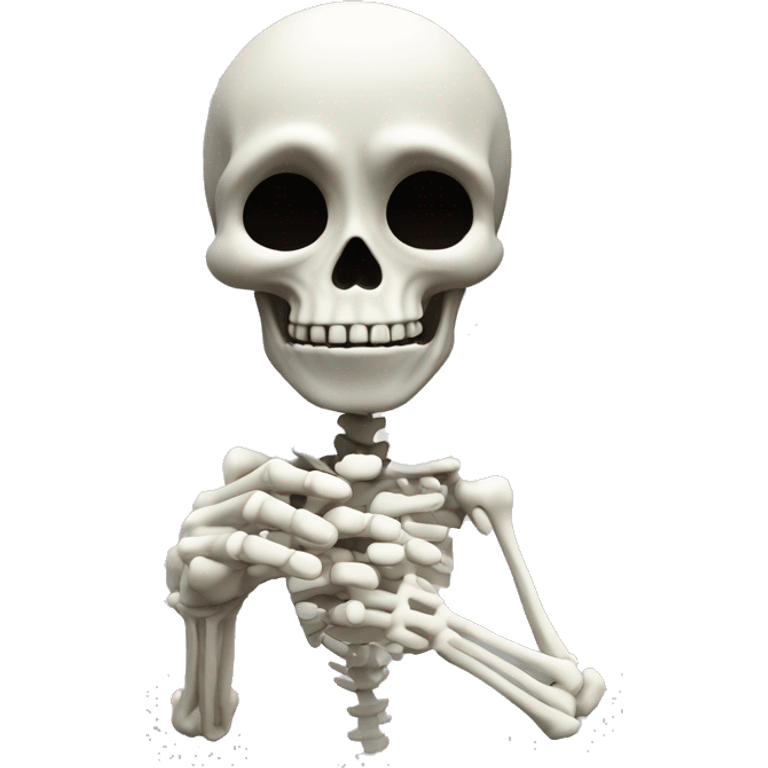 A skeleton maliciously rubbing his hands tigether with a slimy look on his face, tilted slightly to the left of the point of view emoji