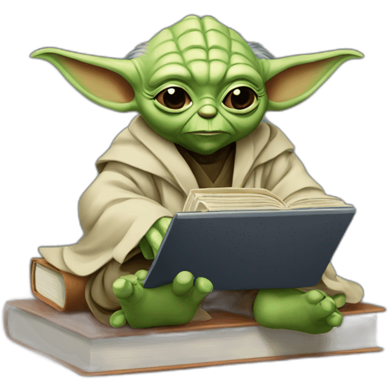 Master Yoda with books and laptop emoji