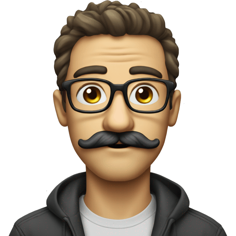 Mustache crooked teeth wide eyes big nose with glasses low taper fade man emoji