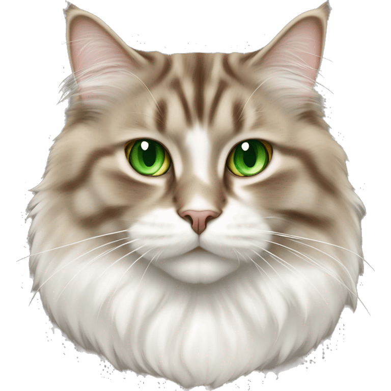 stands Brown amd white Siberian cat with green eyes emoji