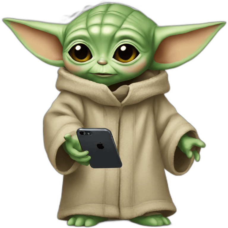 baby yoda using an iphone emoji