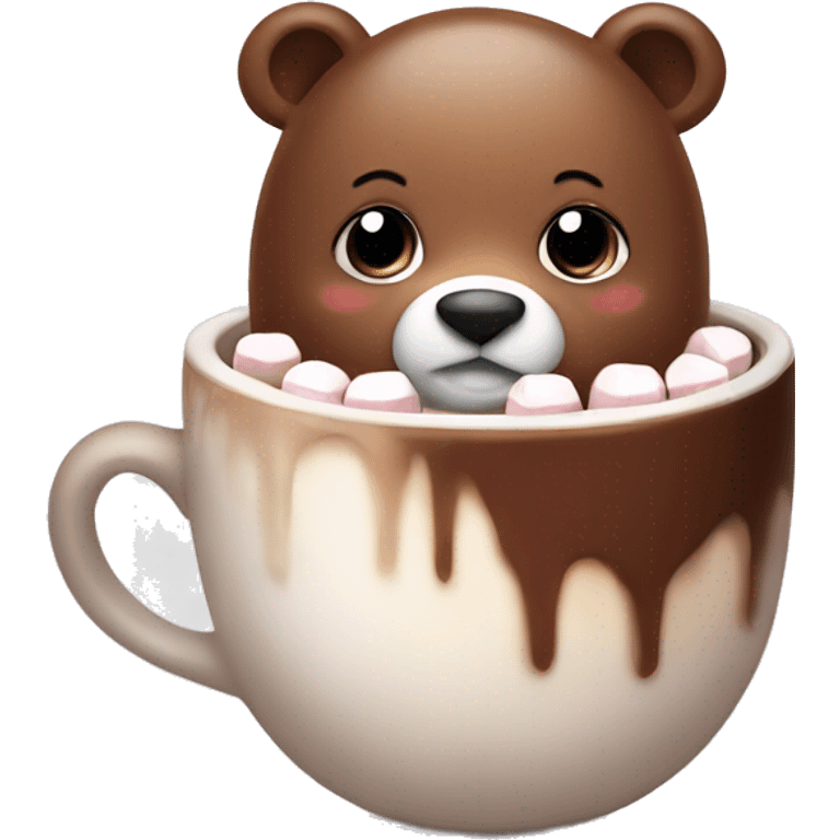 Baby bear ina. Cup of hot chocolate with marshmallows on its head  emoji