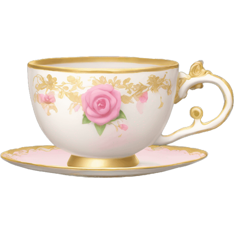 princess tea cup with pink flowers and gold details  emoji