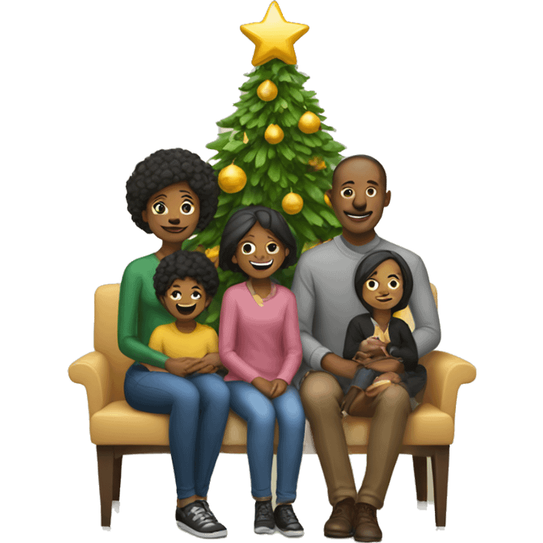 family sitting in front if new year tree emoji