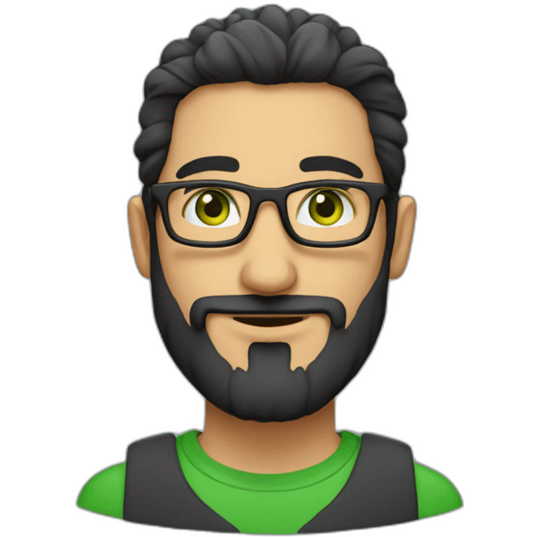 arab guy with square glasses, green eyes and a beard without a mustache with a geek vibe emoji