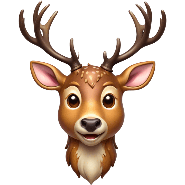 Cinematic Comical Deer Portrait Emoji, Head tilted dramatically with an exaggeratedly amused expression, featuring a sleek dappled Fur and whimsically contorted antlers, wide, expressive eyes filled with playful disbelief, Simplified yet hilariously expressive features, highly detailed, glowing with a slightly sassy glow, high shine, dramatic yet playful, stylized with an air of cheeky woodland mischief, bright and endearing, soft glowing outline, capturing the essence of a spirited and over-the-top deer, so meme-worthy it feels like it could side-eye its way into forest folklore instantly! emoji