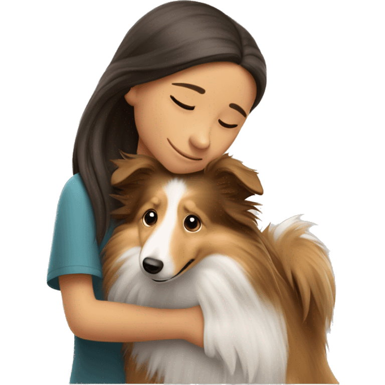 Sheltie dog hugs with girl emoji