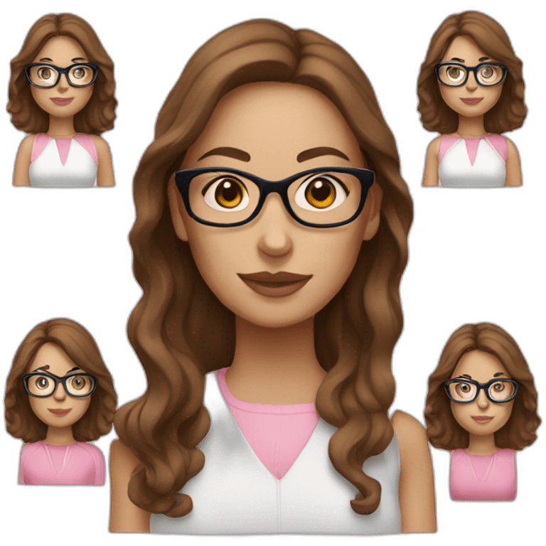 White Woman with brown hair plus glasses and pink coach emoji