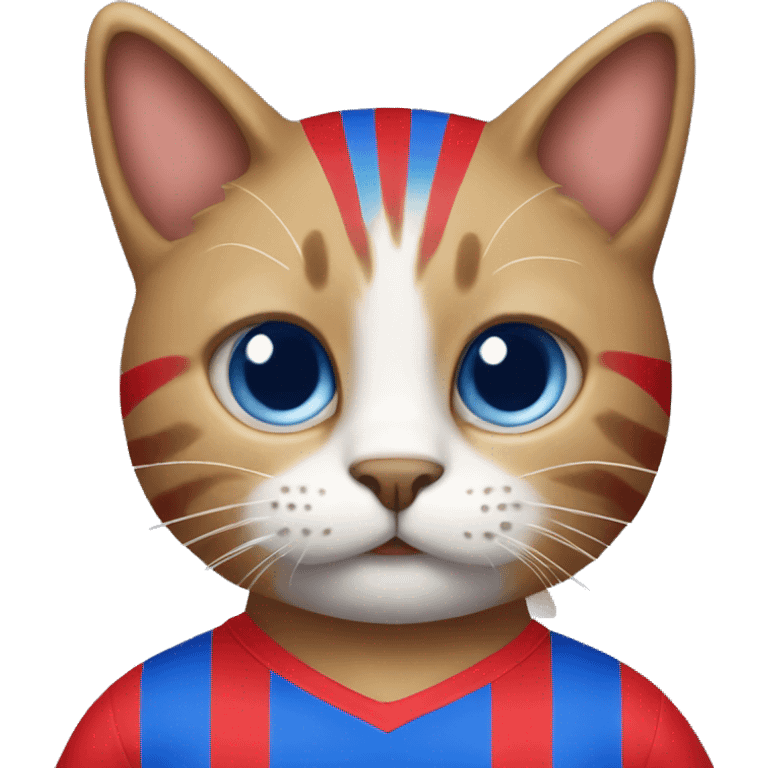 cat wearing a red and blue vertical stripe jersey emoji