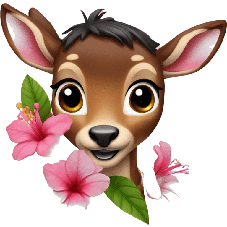 Bambi with pink hibisco emoji