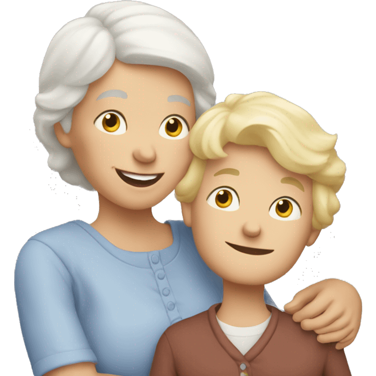 grandma with young blonde boy hugging emoji