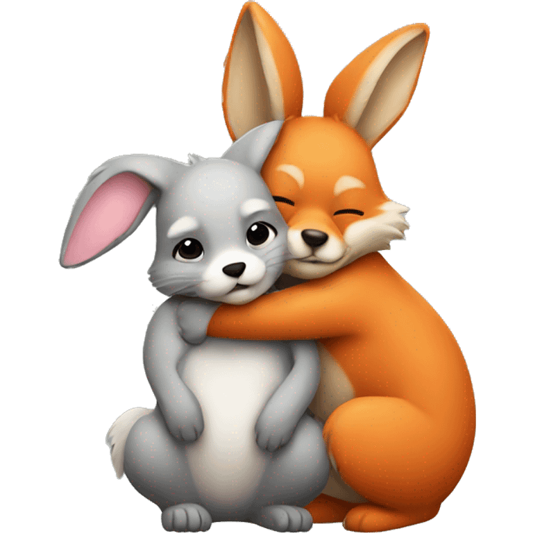 bunny and fox hugging emoji