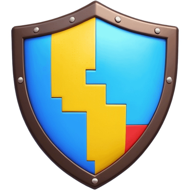 Clash of Clans aesthetic: Cinematic Playful Pixel 3D Shield Emoji, rendered in a 3D vector-style similar to standard emojis with minimal shading and bold, simplified shapes. A compact, distinct form with signature details, softly glowing with a pixelated adventure charm. Simplified yet unmistakably iconic, highly detailed and consistent, glowing with a soft radiance and high shine. Stylized with a touch of classic pixel-art charm and a soft glowing outline, capturing the essence of a beloved gaming relic with a friendly, playful manner! emoji