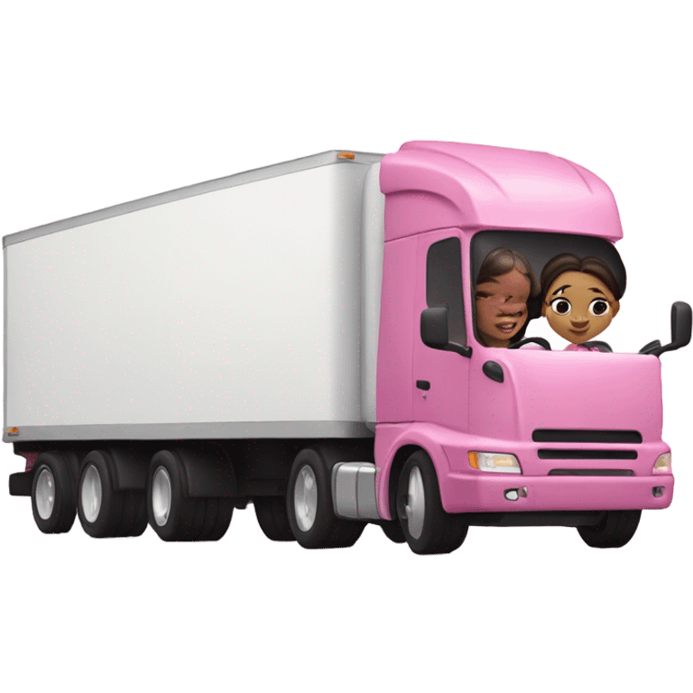 A white skin girl driving a Pink semi trailer truck emoji