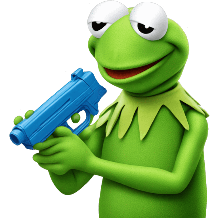 kermit the frog holding a water pistol  emoji