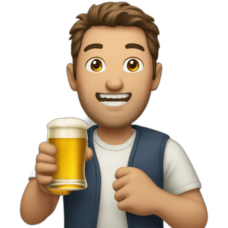 man opening beer with teeth emoji