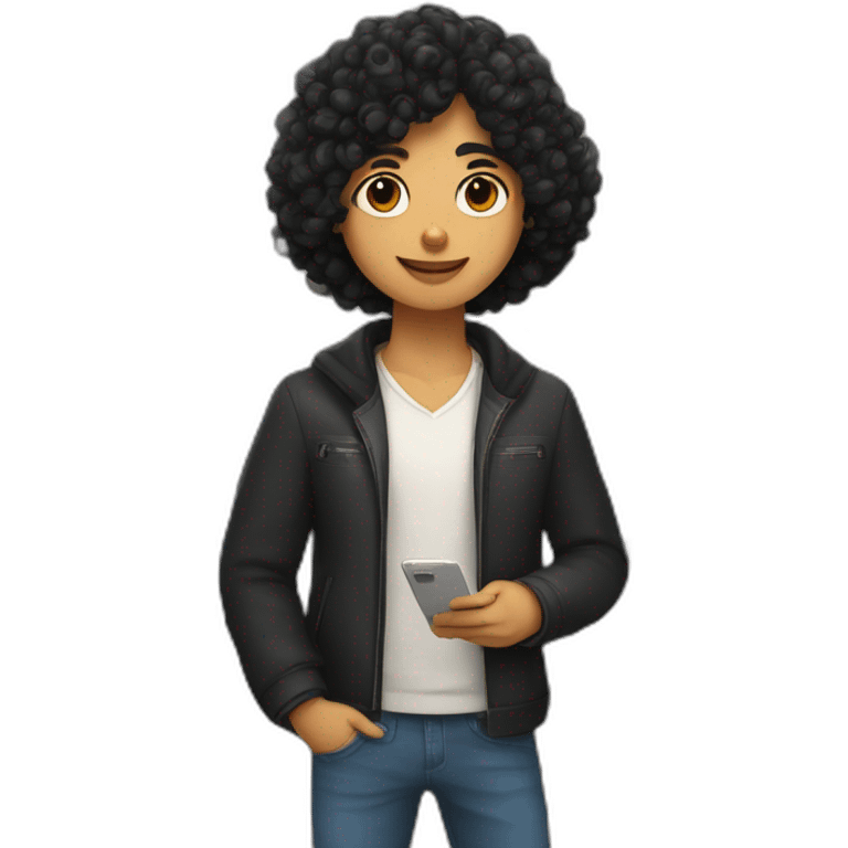 Russian programmer with curly black hair with dog Entlebucher zennenhund emoji