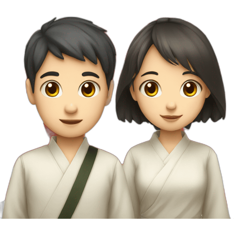 boy and girl holding Japanese flag emoji