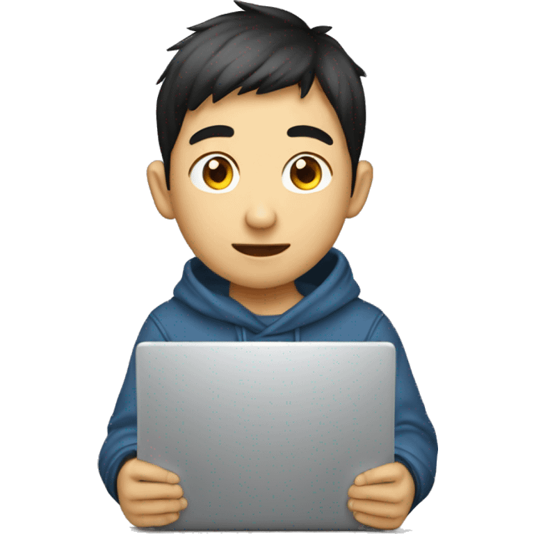 A Asian boy is developer. He is programming on a laptop. Background transparent emoji