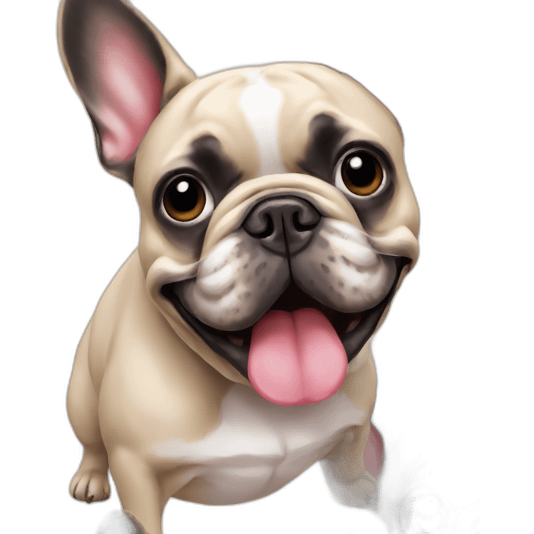 French bulldog with funny face emoji