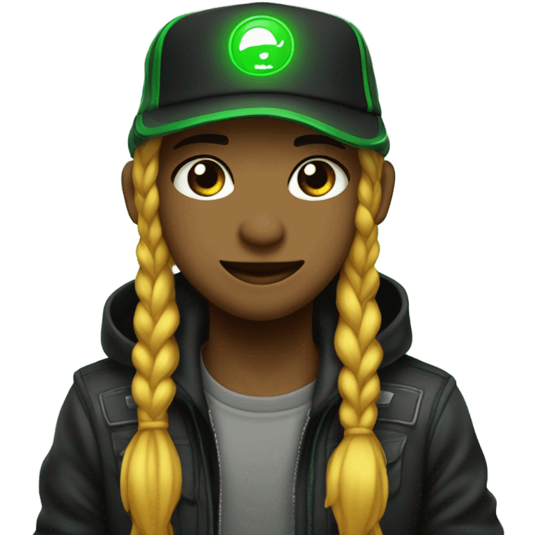 Anime con gorra negra y bordes verdes de neon, fondo transp emoji