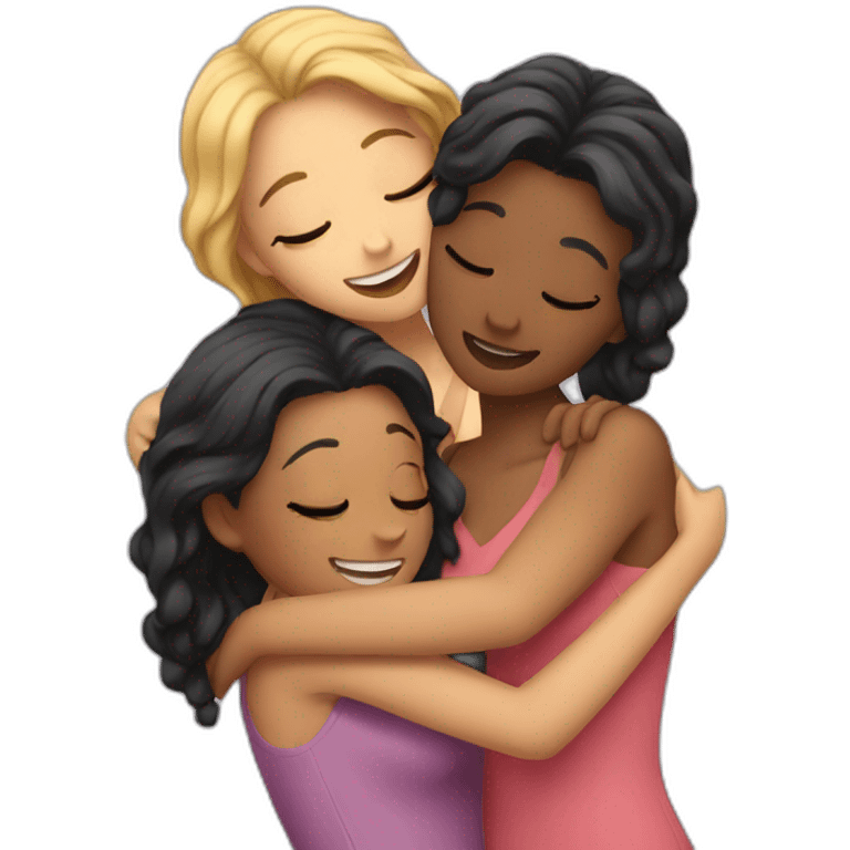 three girlfriends hugging emoji