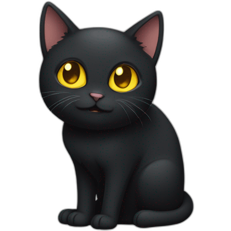 black cat white chest fat short legs yellow eyes one fang  emoji