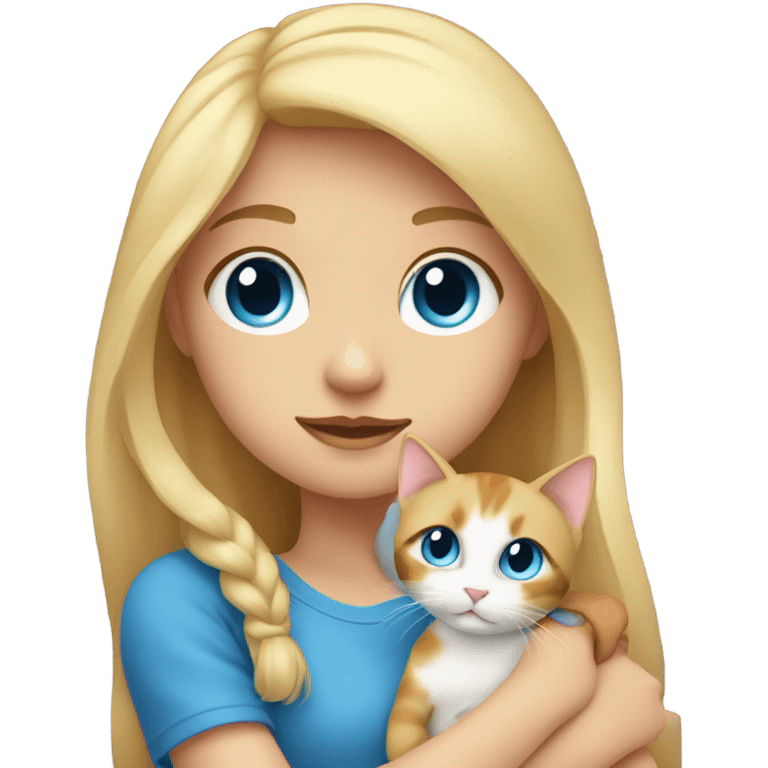 blonde girl with blue eyes holding a calico cat emoji