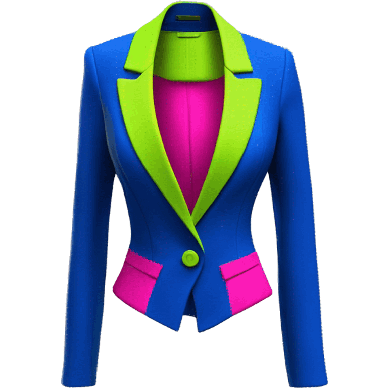 Realistic isolated long cobalt blue and hot pink open fashion blazer jacket with lime green Bustier underneath it. emoji