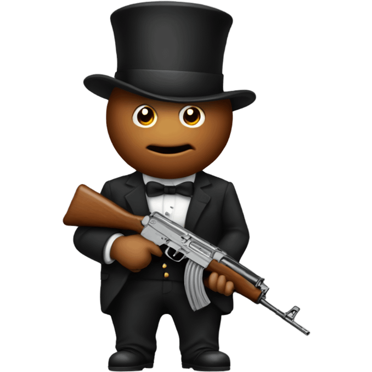 A meatball holding an ak47 with a top hat  emoji