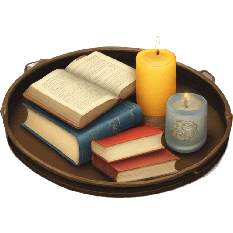 vintage tray with books and candle emoji