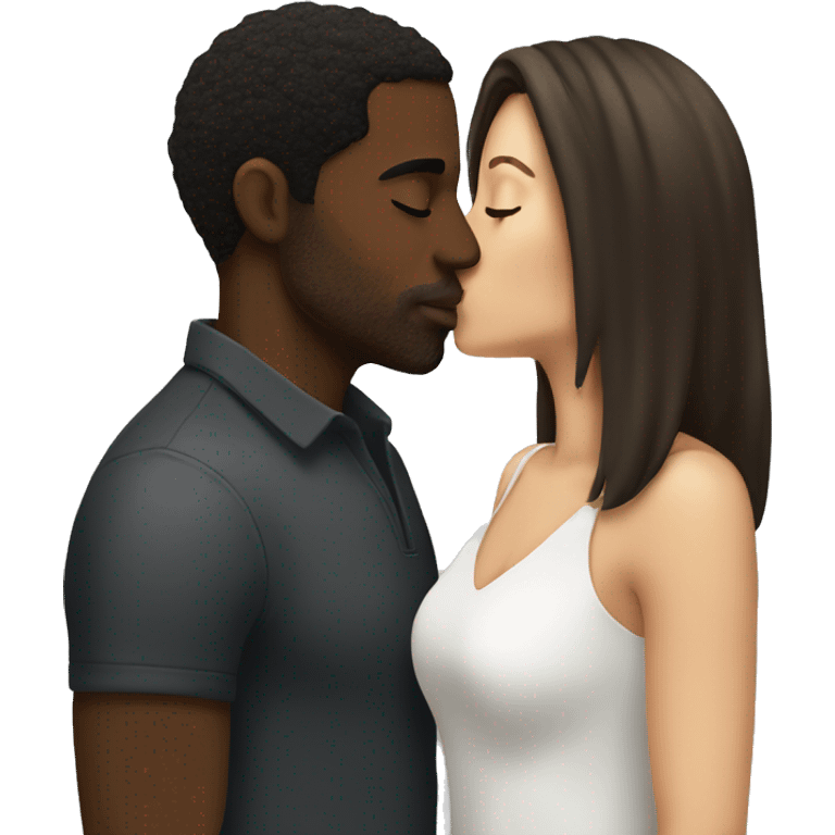 Brunette kissing black man emoji