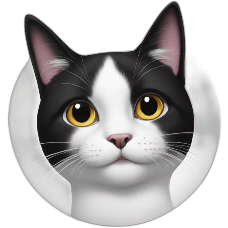 black and white cat with black dot at chin emoji