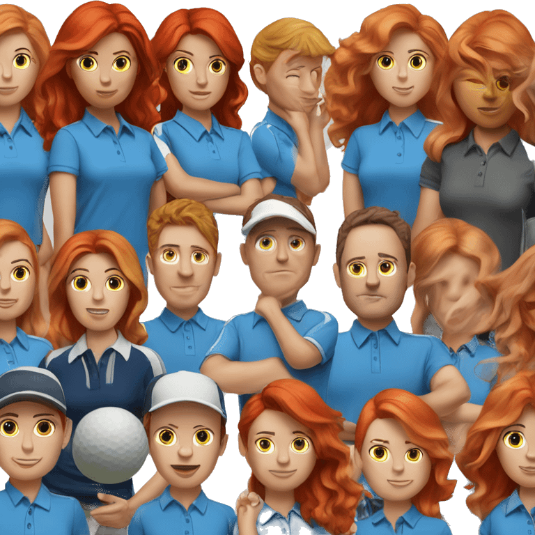 a female golf coach with red hair and blue shirt. Only her no other objects in the photo emoji